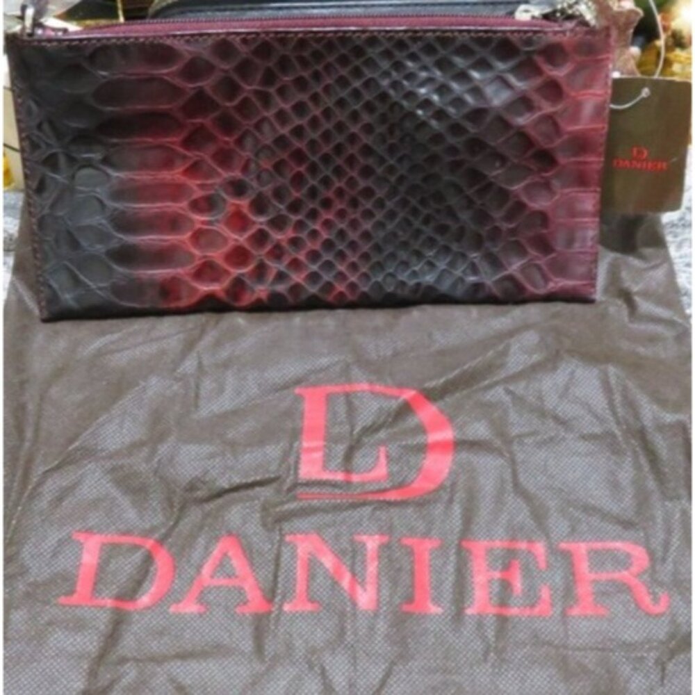 DANIER Italian Python embossed calfskin leather clutch or crossbody